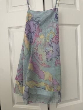 Pastel Map-Print Midi Slip Skirt